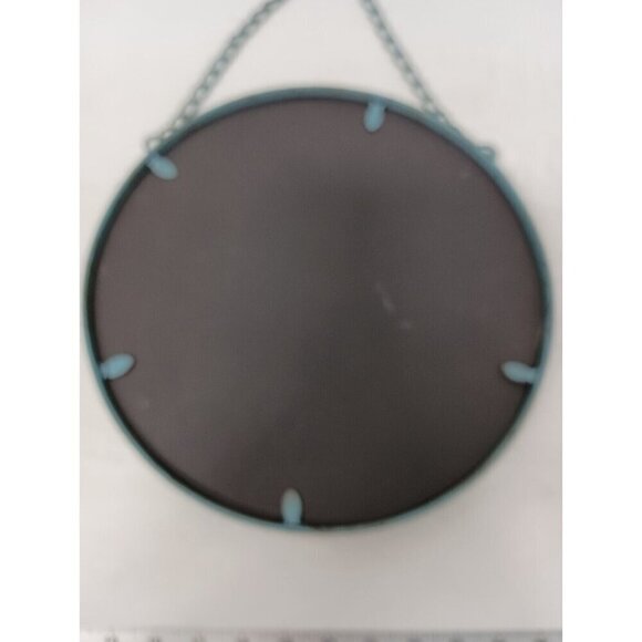 Vintage Blue Cast Iron Ornate Frame Round Accent Wall Mirror Rustic Cottagecore - Picture 4 of 9